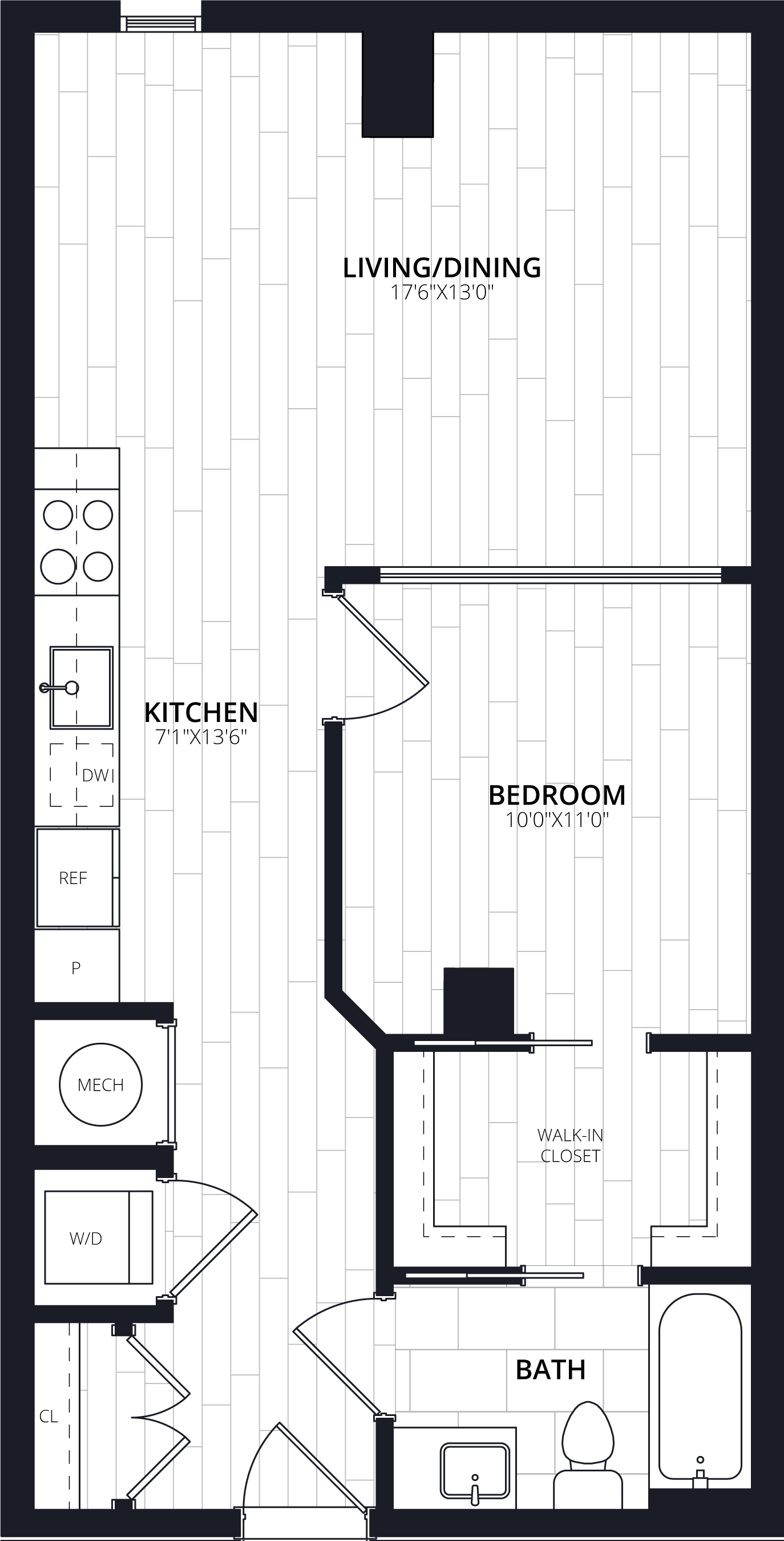 1 Bed/1 Bath JR-AJ13 floor plan