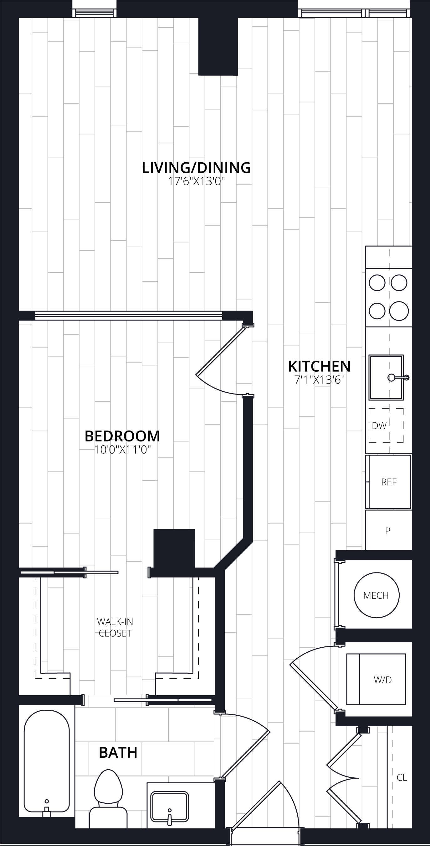 1 Bed/1 Bath JR-AJ12 floor plan