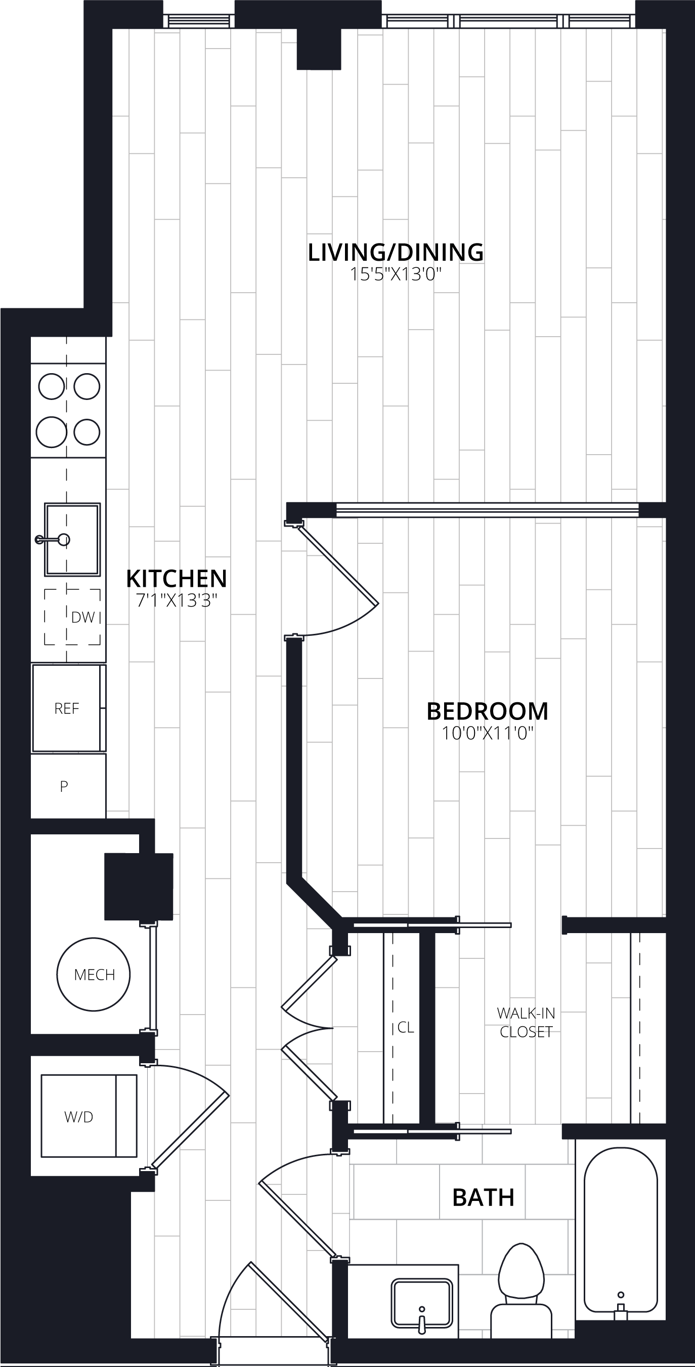 1 Bed/1 Bath JR-AJ11 floor plan