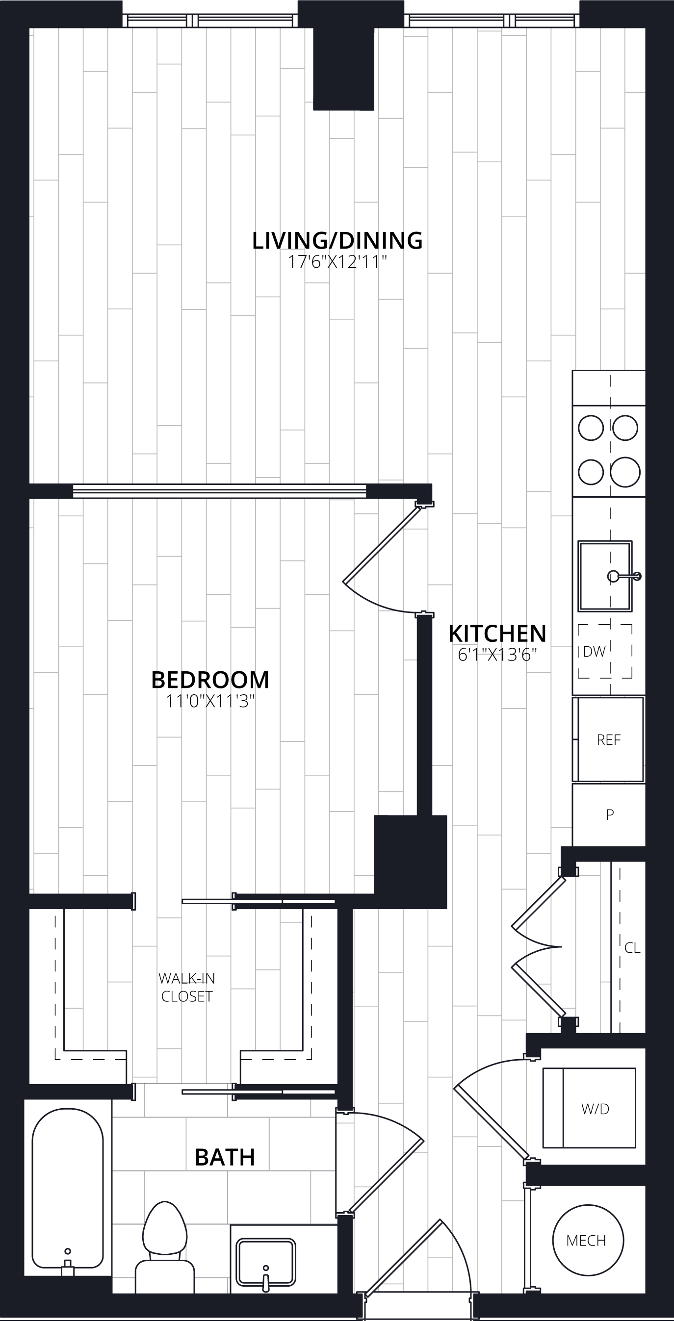 1 Bed/1 Bath JR-AJ08 floor plan