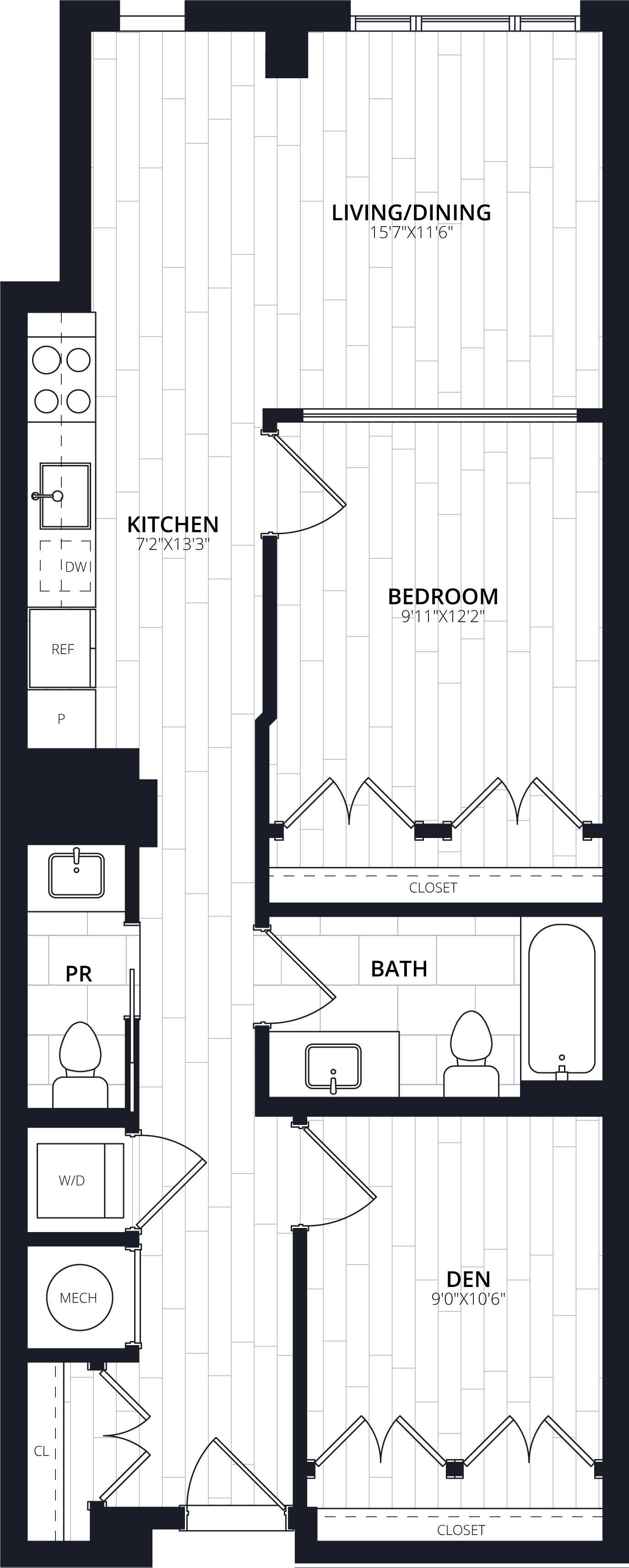 1 Bed/1.5 Bath JR Den-AJD22 floor plan