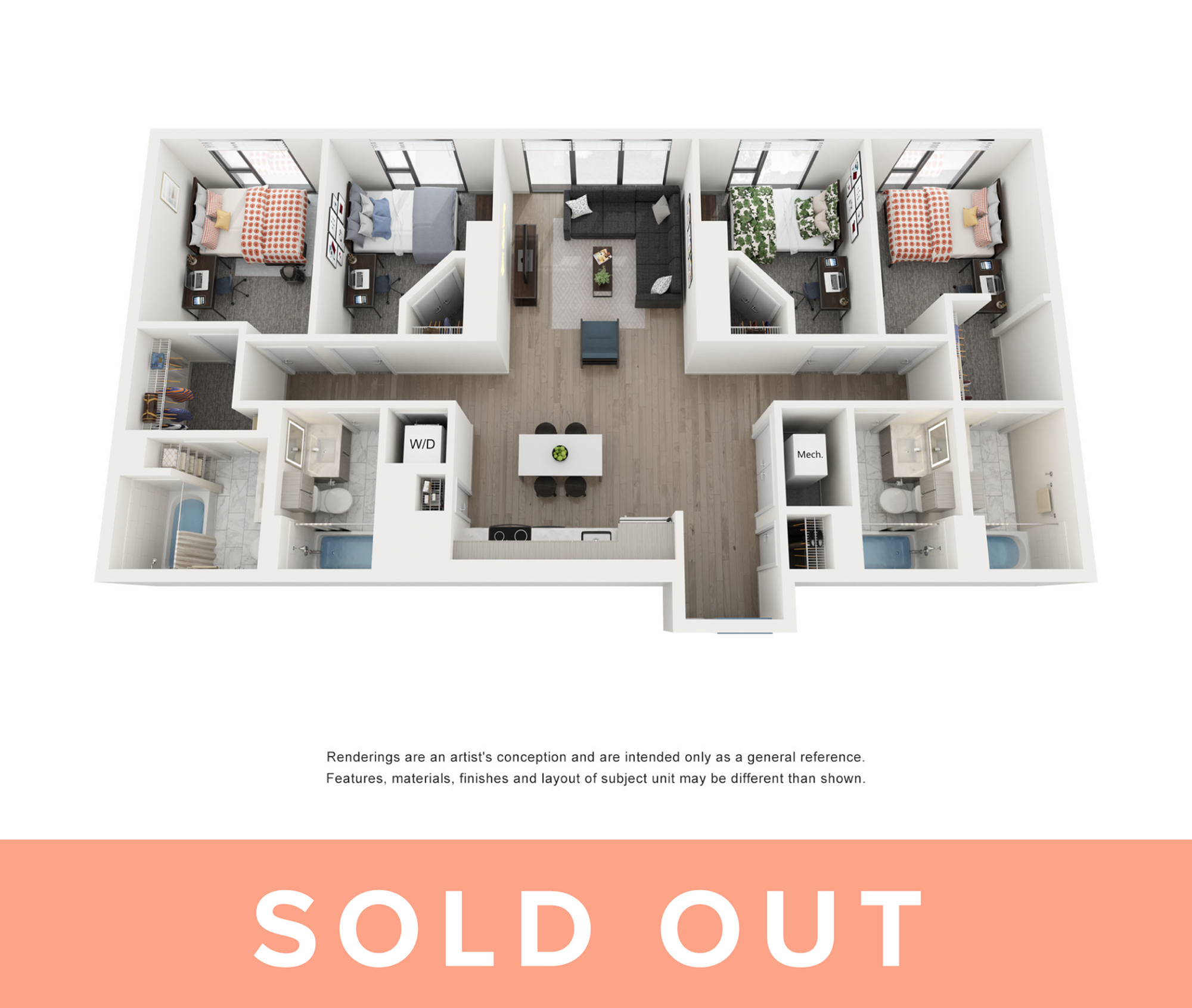 Rendering of the Indigo D - 4BR/4BA floor plan with 4 bedroom[s] and 4 bathroom[s] at Lapis