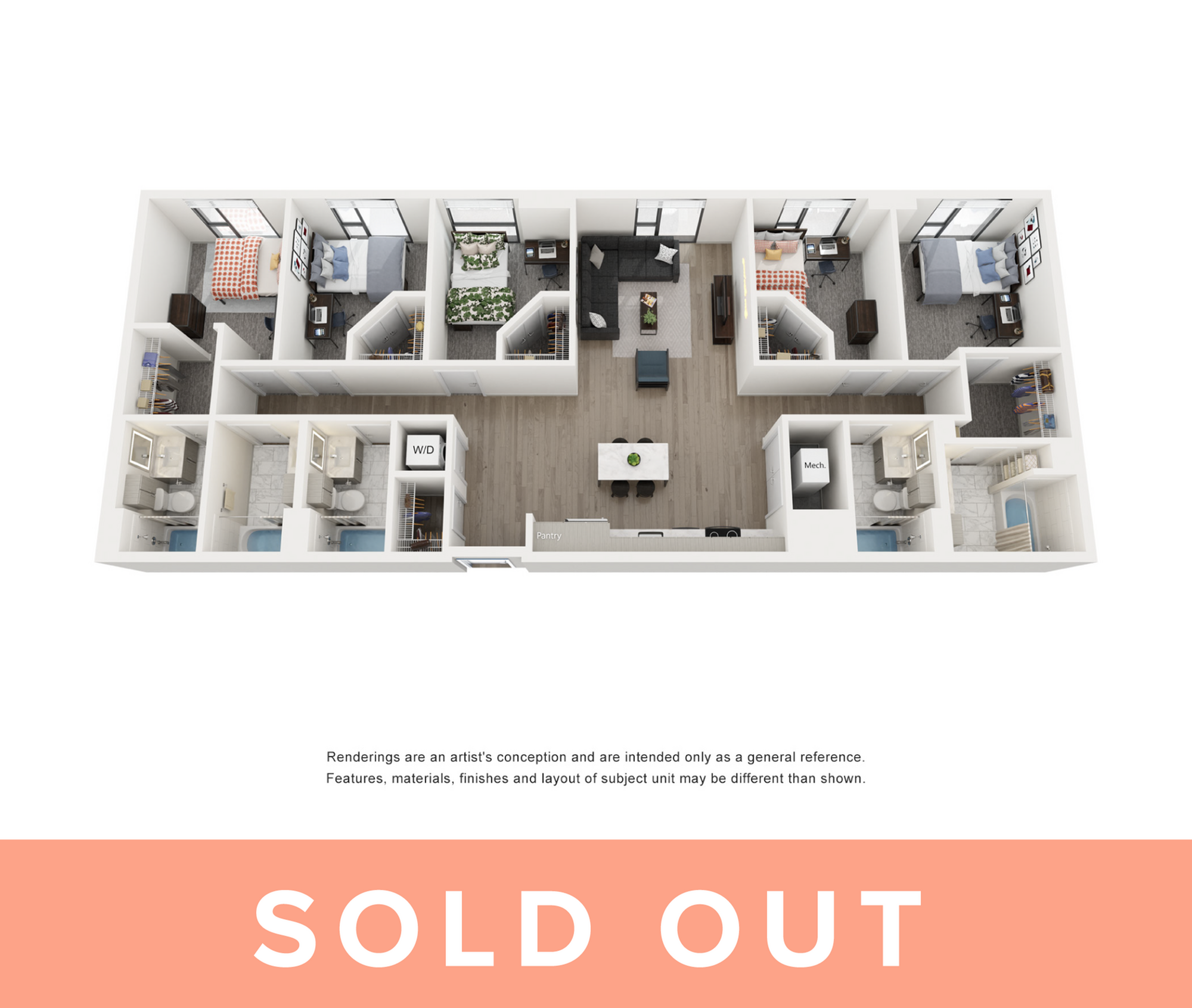 Rendering of the Topaz A - 5BR/5BA floor plan with 5 bedroom[s] and 5 bathroom[s] at Lapis