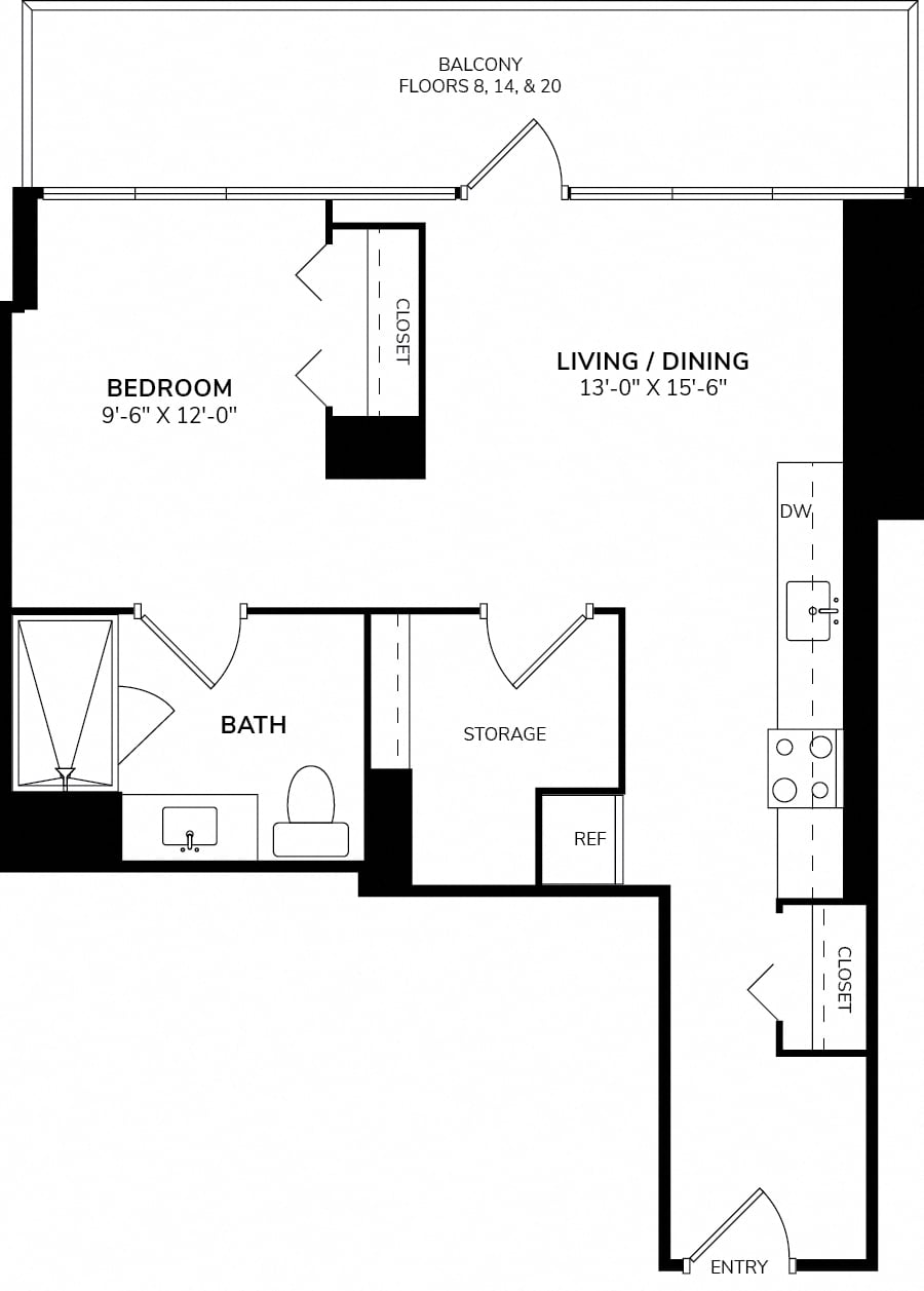Convertible One Bedroom C floor plan