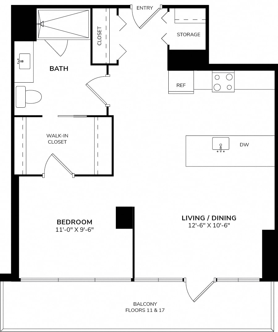 Convertible One Bedroom B floor plan