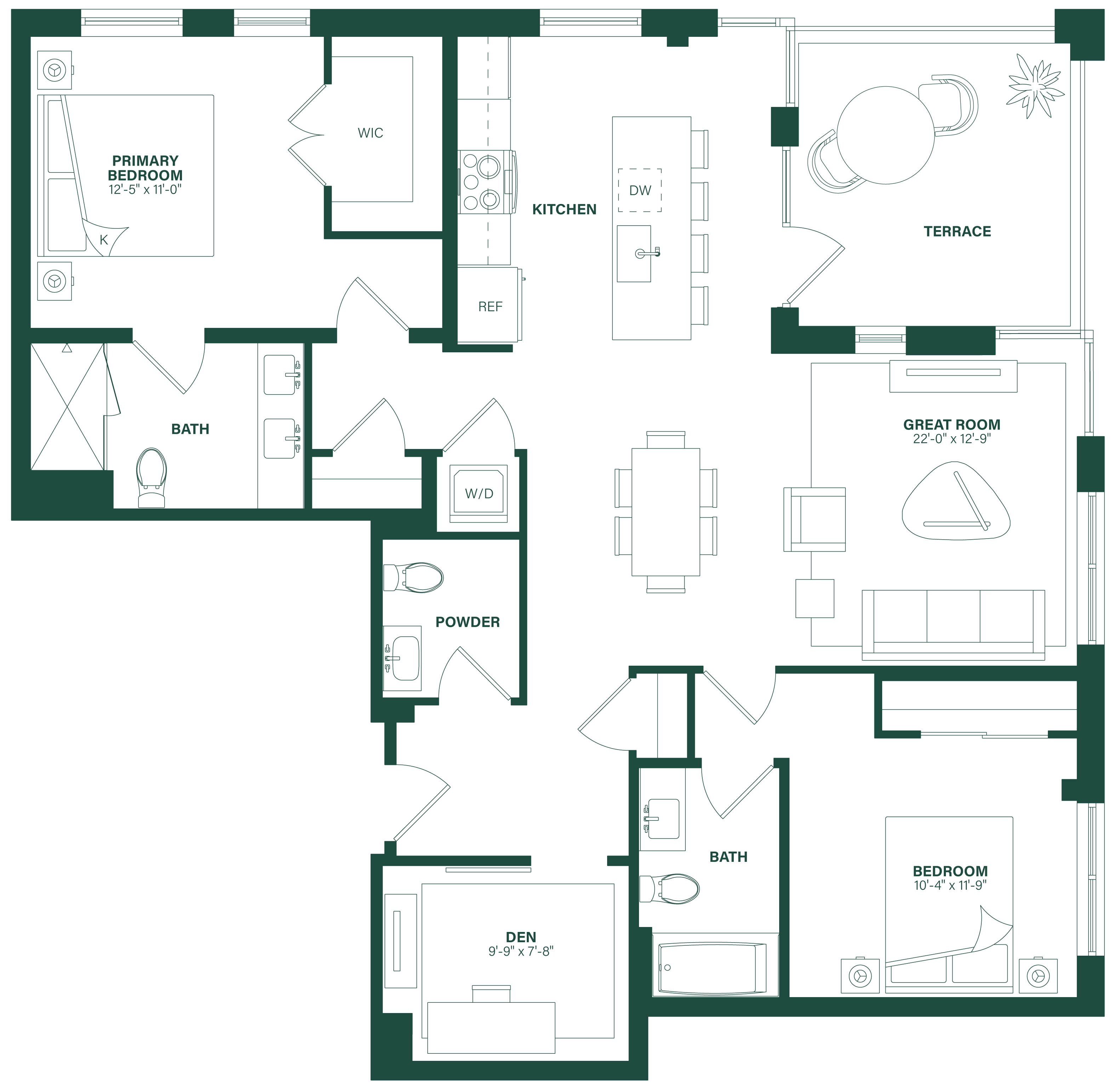 2 Bed/2.5 Bath Den-2K floor plan