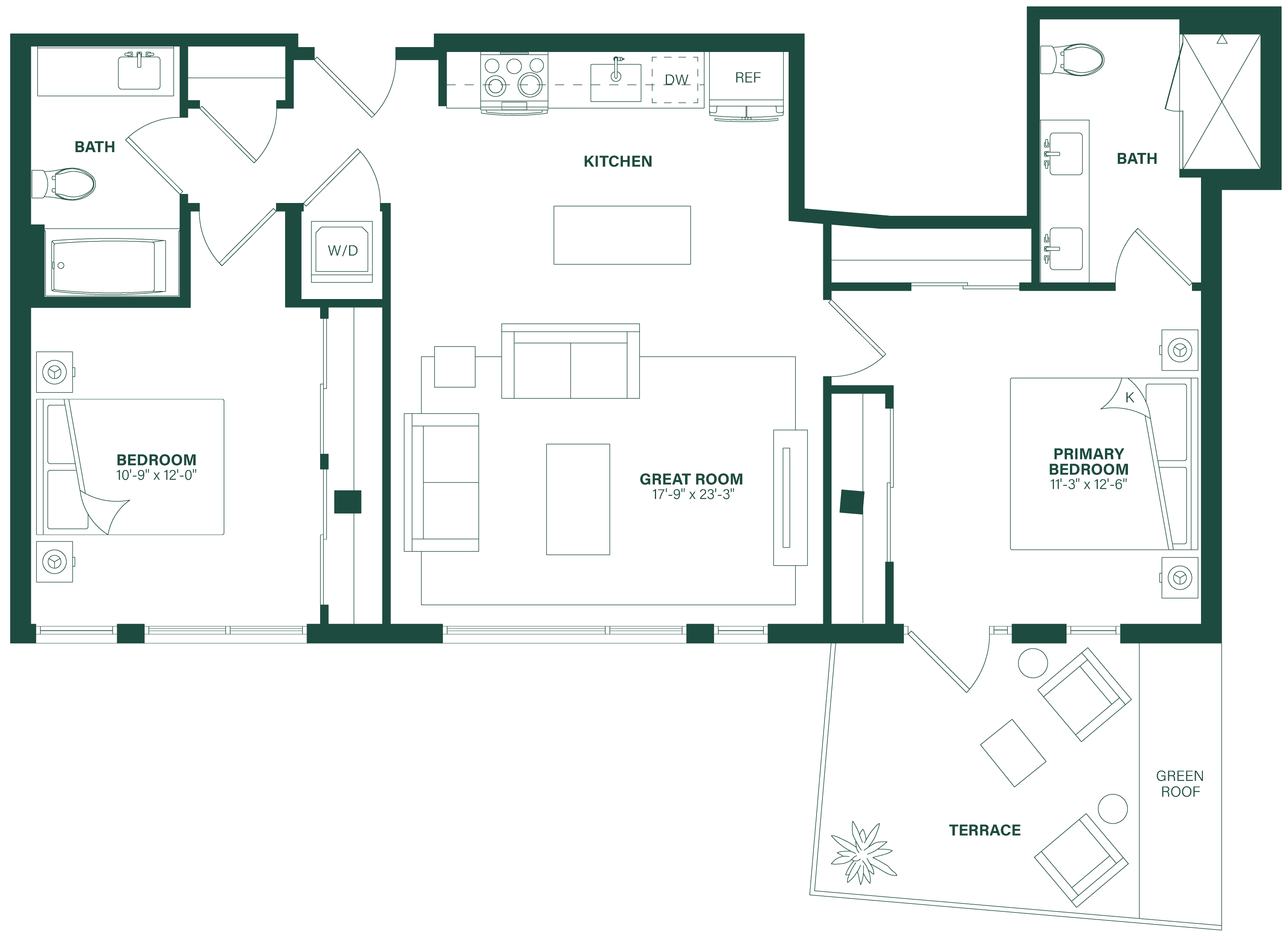 2 Bed/2 Bath-2B floor plan