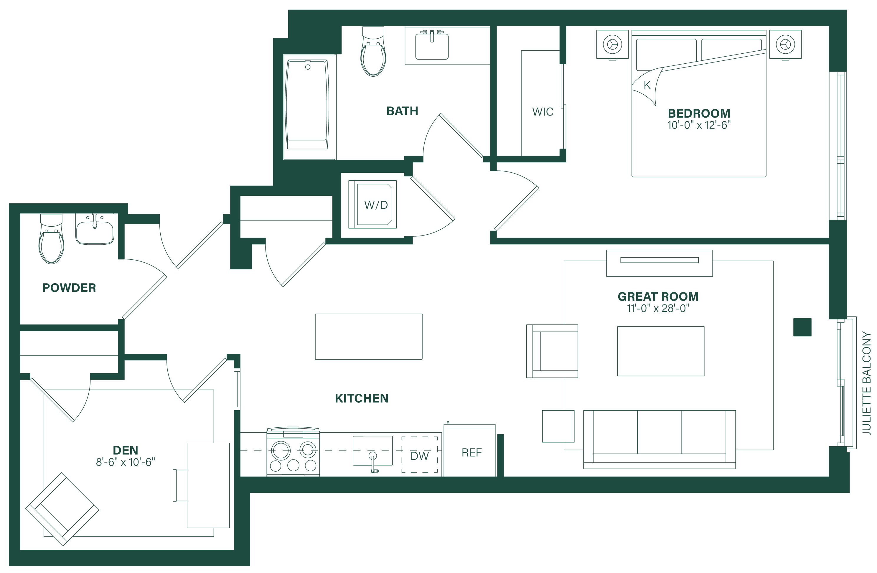 1 Bed/1.5 Bath Den-1K floor plan
