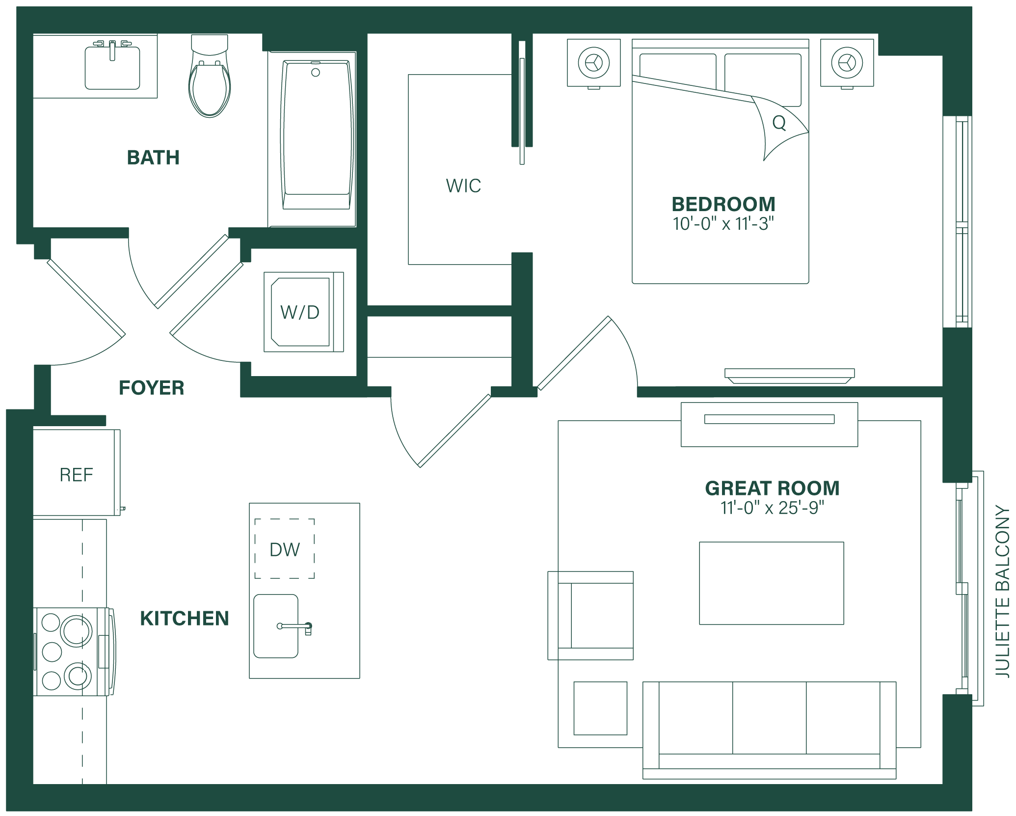 1 Bed/1 Bath-1A floor plan
