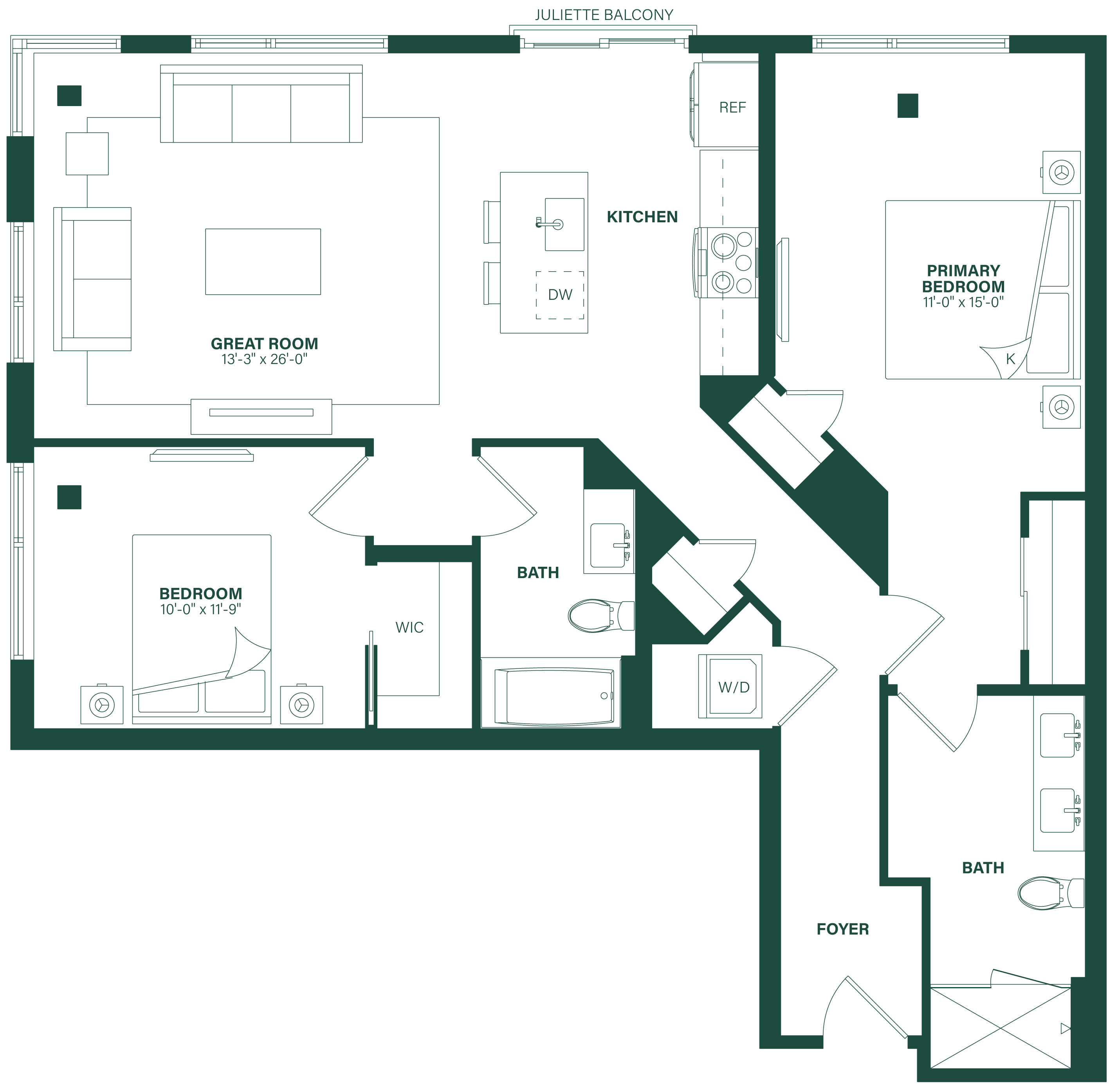 2 Bed/2 Bath-2H floor plan