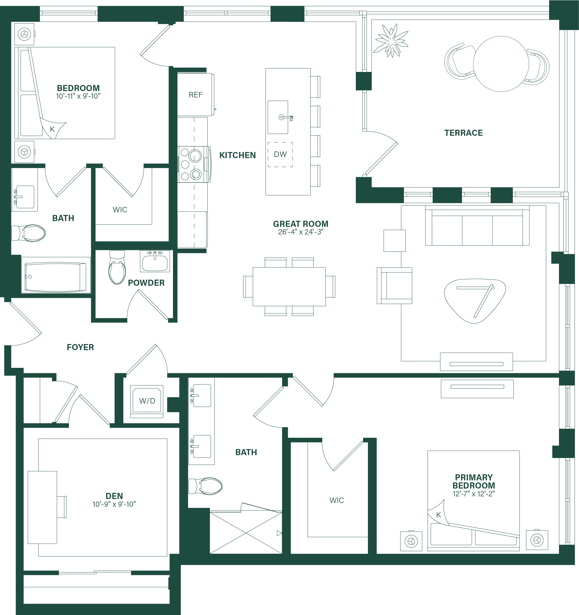 2 Bed/2.5 Bath Den-2O floor plan