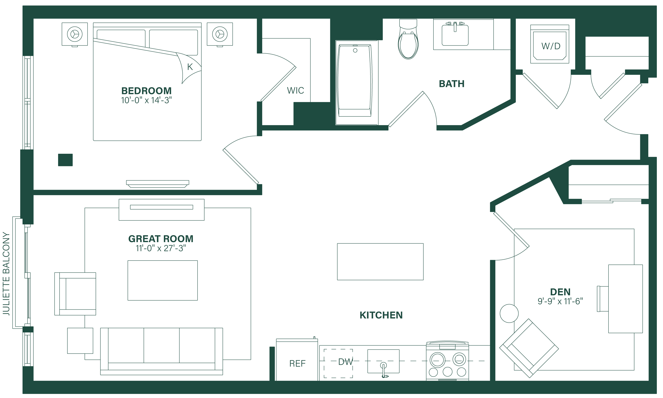 1 Bed/1.5 Bath Den-1N floor plan