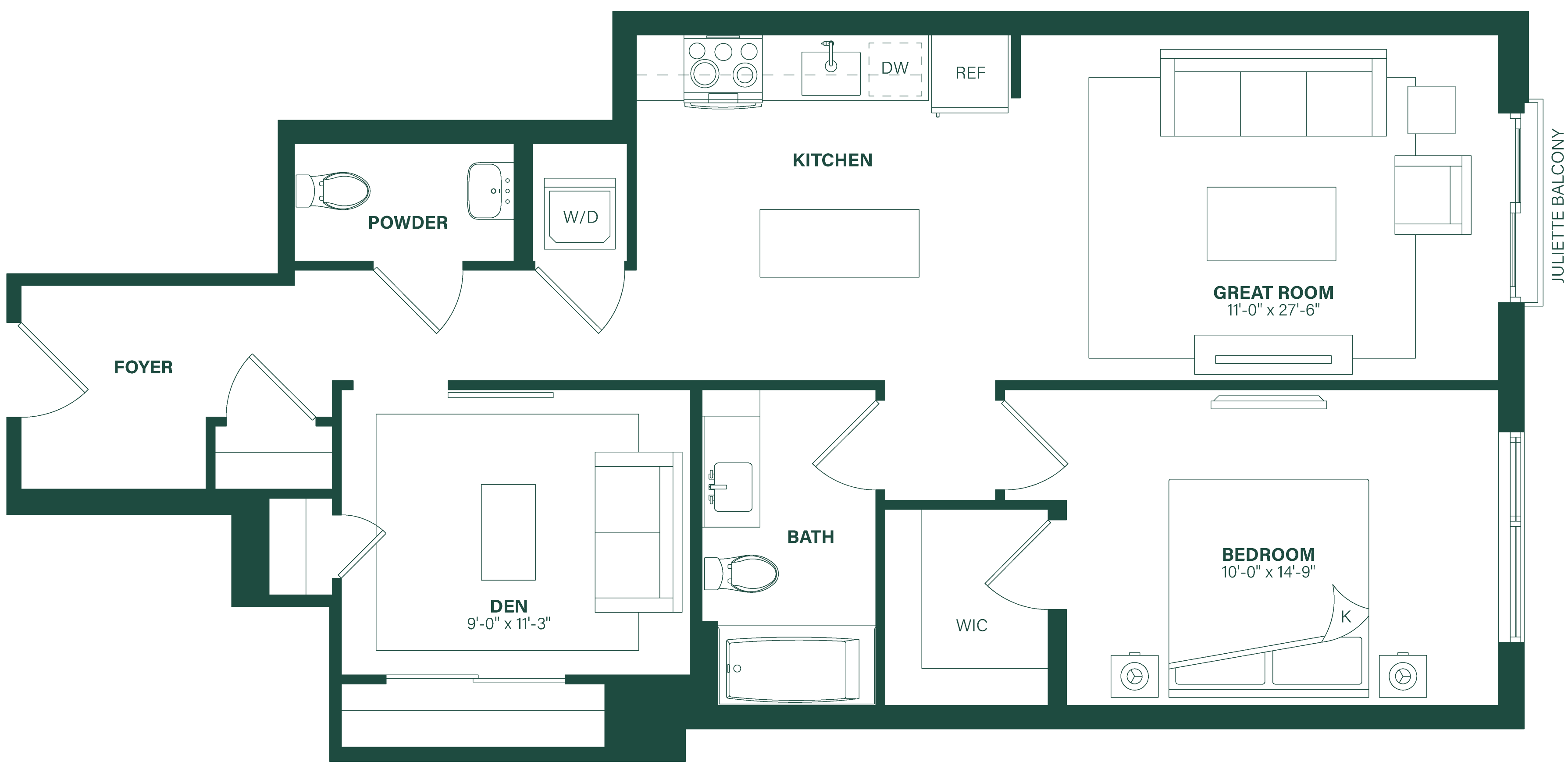 1 Bed/1.5 Bath Den-1M floor plan