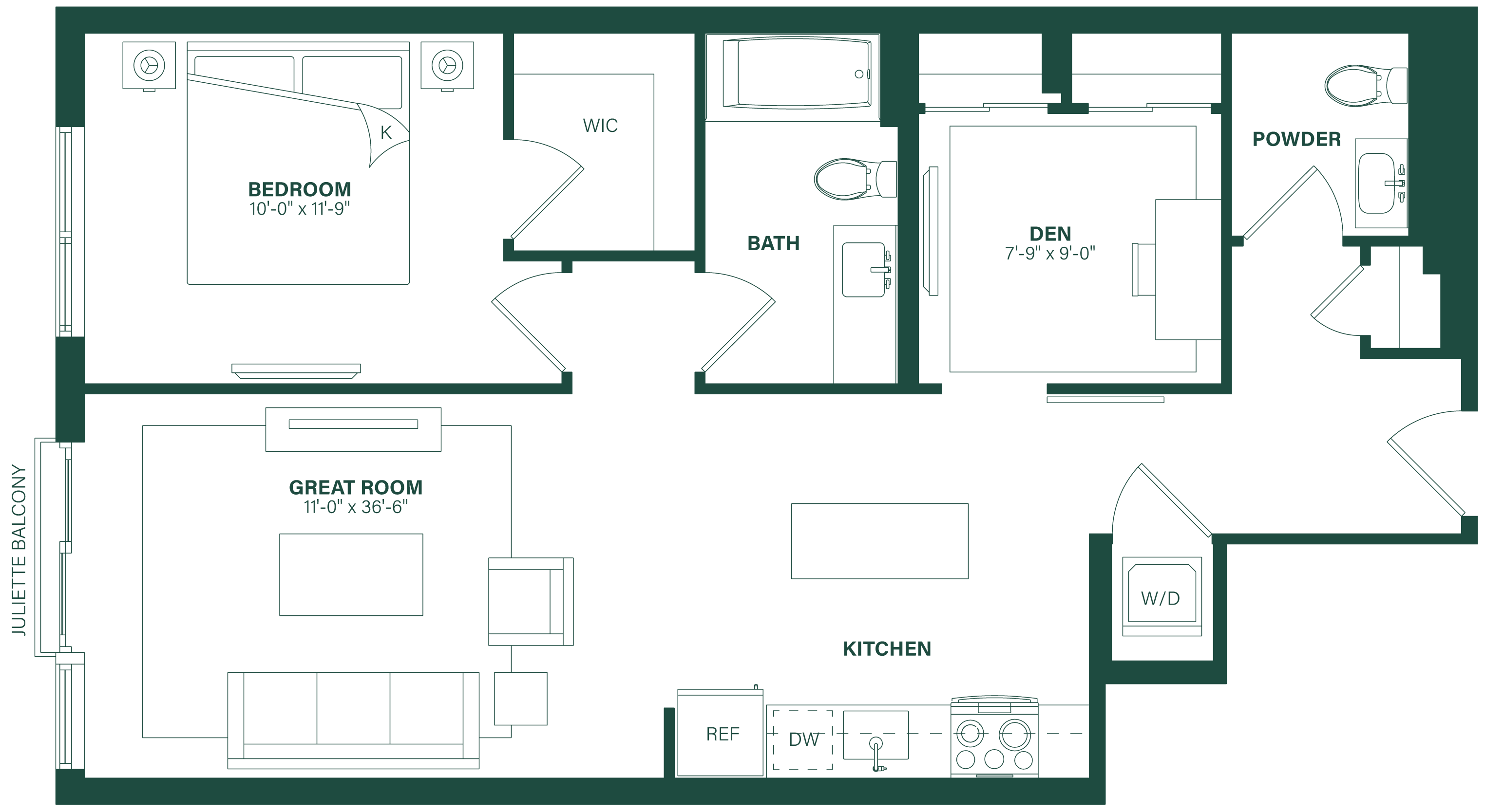 1 Bed/1.5 Bath Den-1Q floor plan