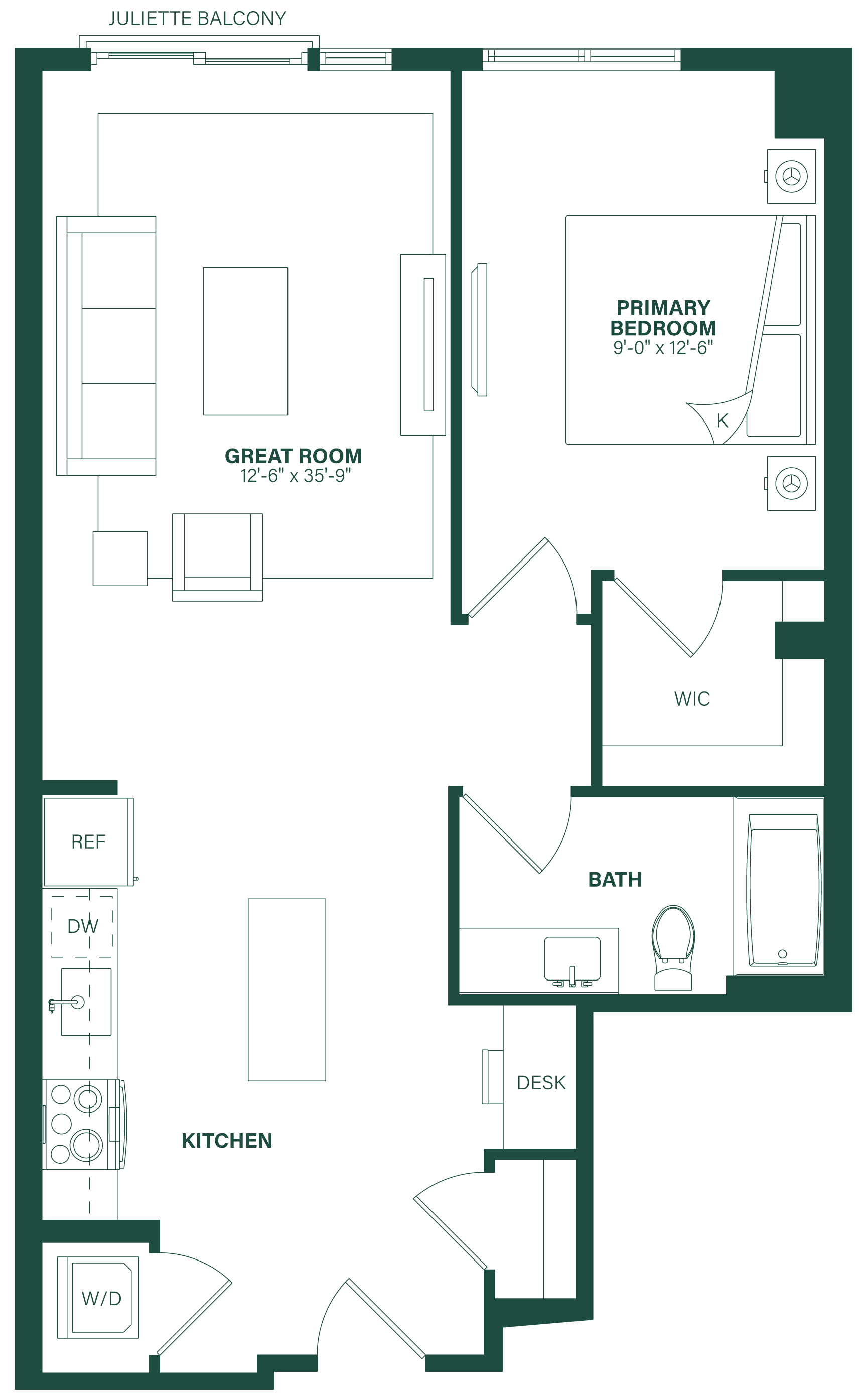1 Bed/1 Bath-1H floor plan
