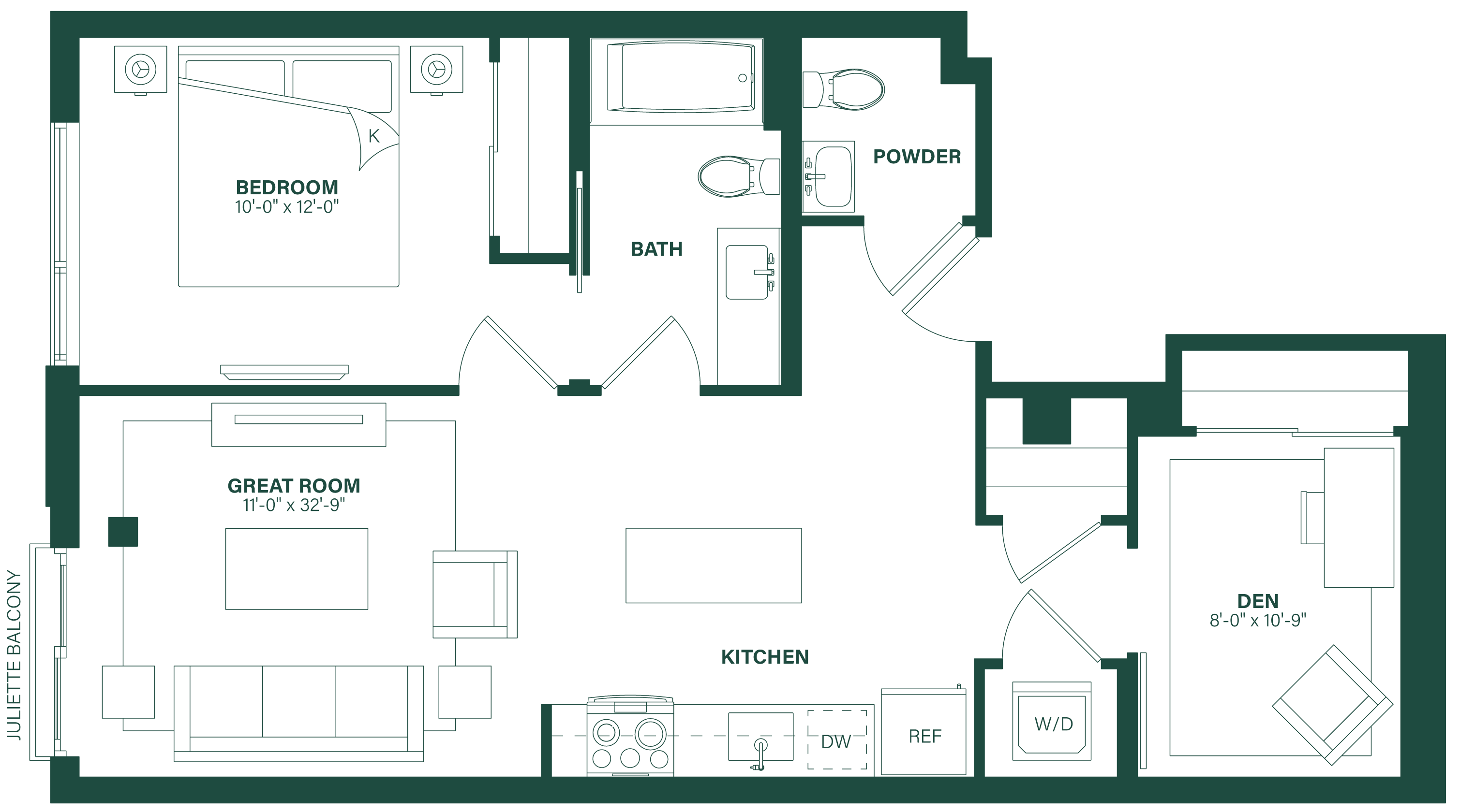 1 Bed/1.5 Bath Den-1P floor plan
