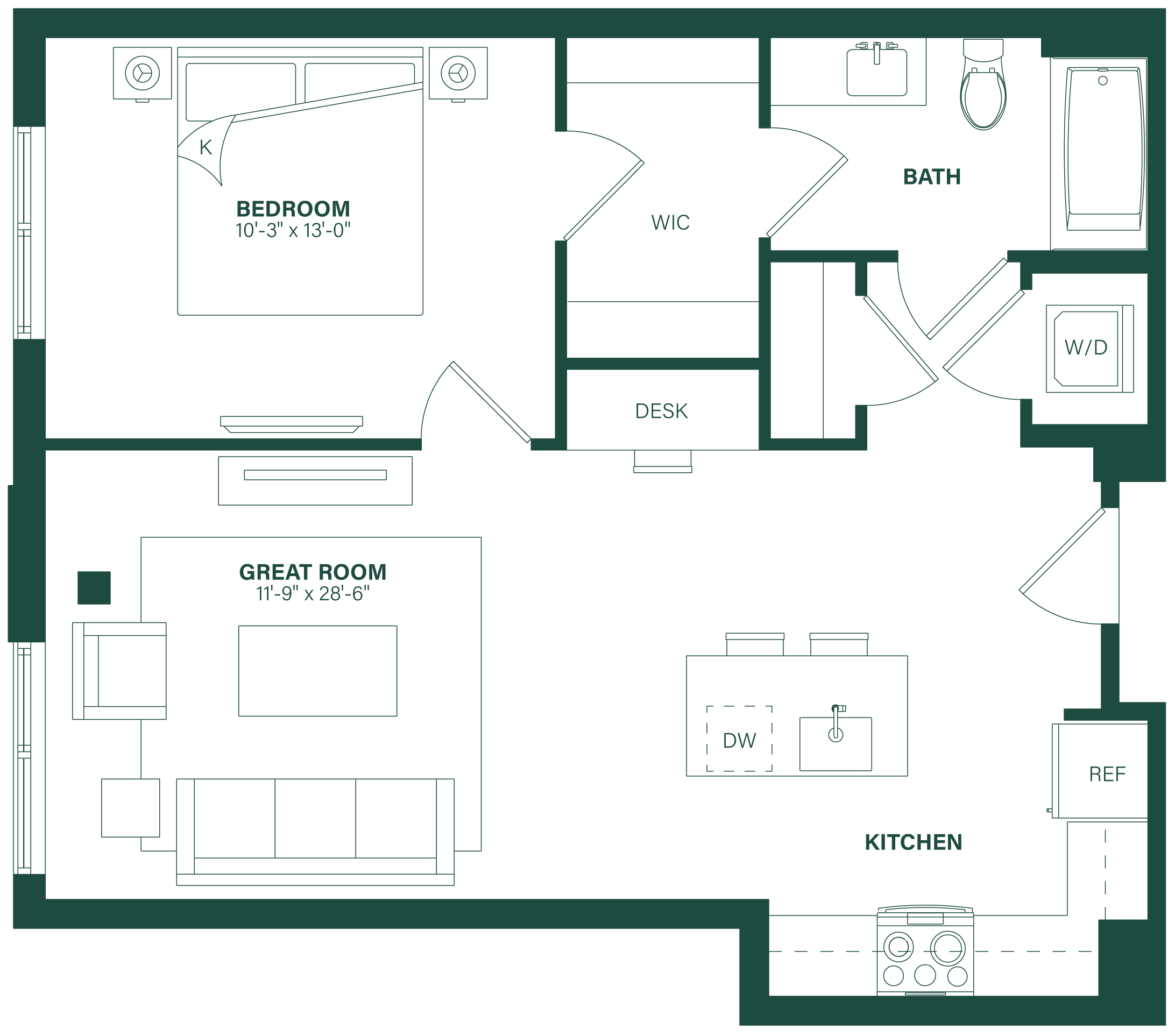 1 Bed/1 Bath-1G floor plan