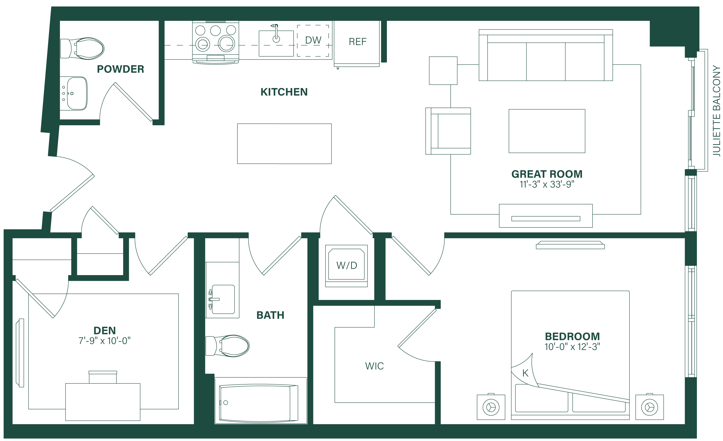 1 Bed/1.5 Bath Den-1L floor plan