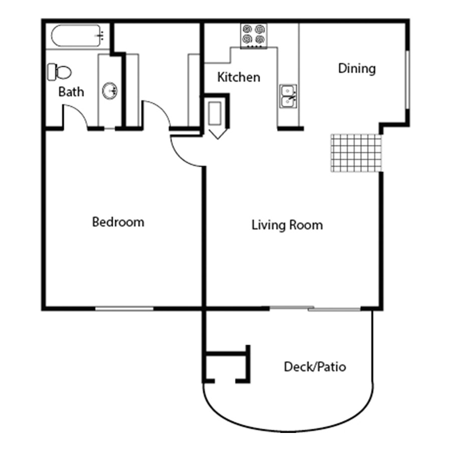 1x1D Renovated floor plan