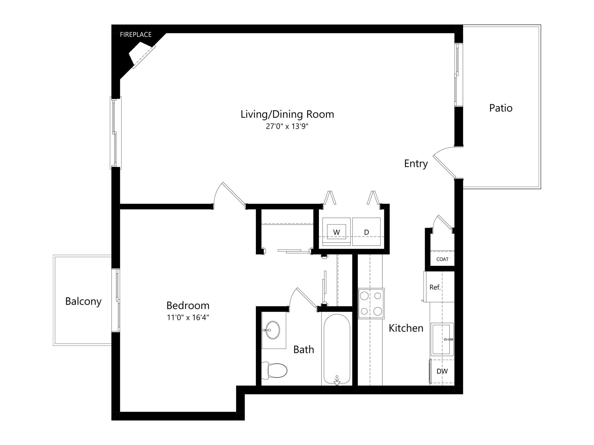 Harbor 1X1B floor plan