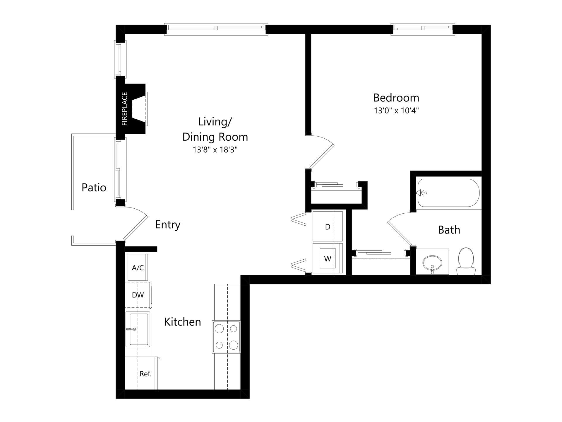 Brook 1x1A floor plan