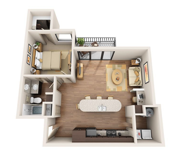 1x1 floor plan
