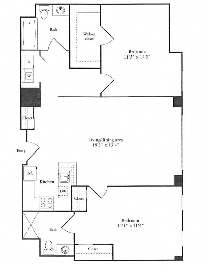1,155 sq. ft. (B) floor plan