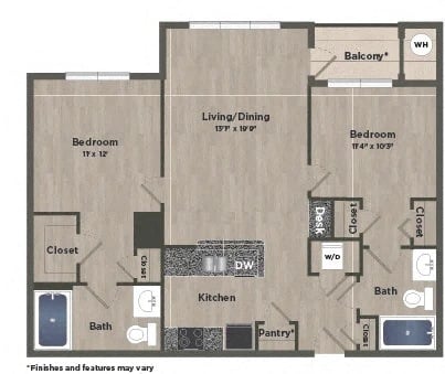 2 Bed 2 Bath B floor plan