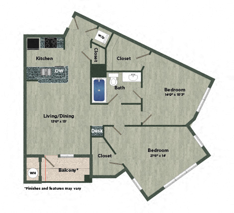 2 Bed 1 Bath A floor plan