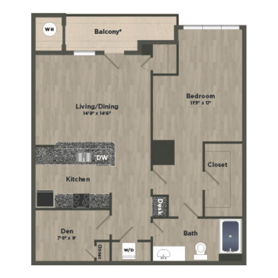 1 Bed 1 Bath R floor plan