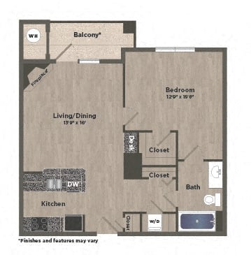 1 Bed 1 Bath D floor plan