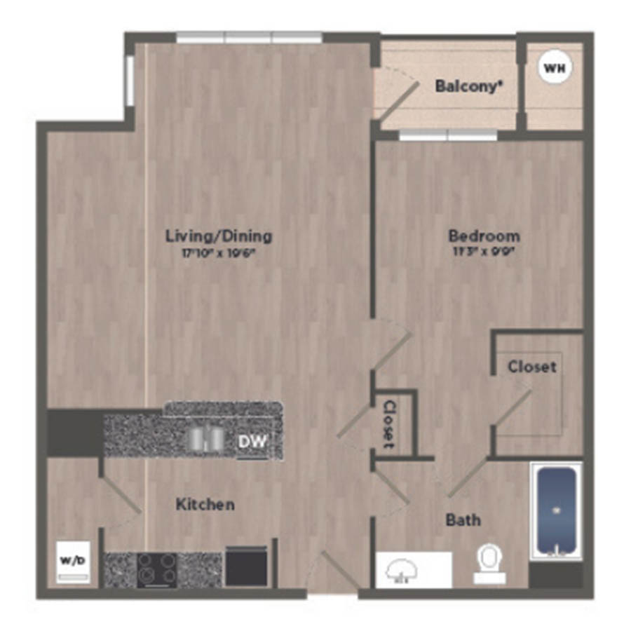 1 Bed 1 Bath P floor plan