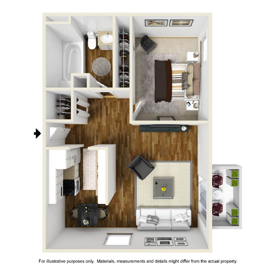 A1 1x1 Renovated floor plan