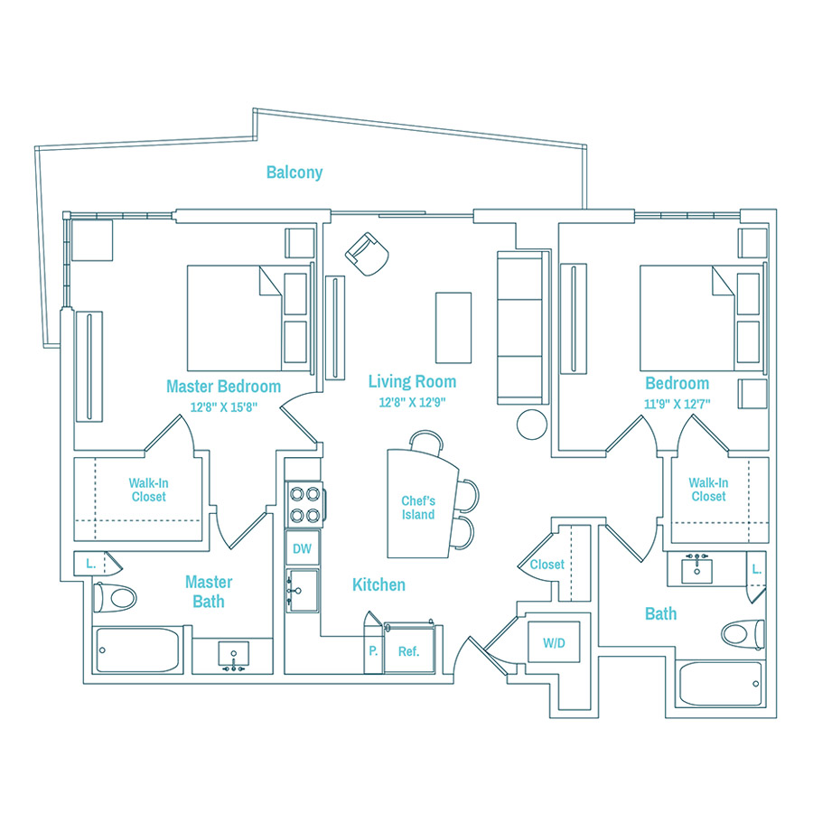 #MAM2122 - 2 bedroom floorplan layout with 2 bathrooms and 1056 square feet
