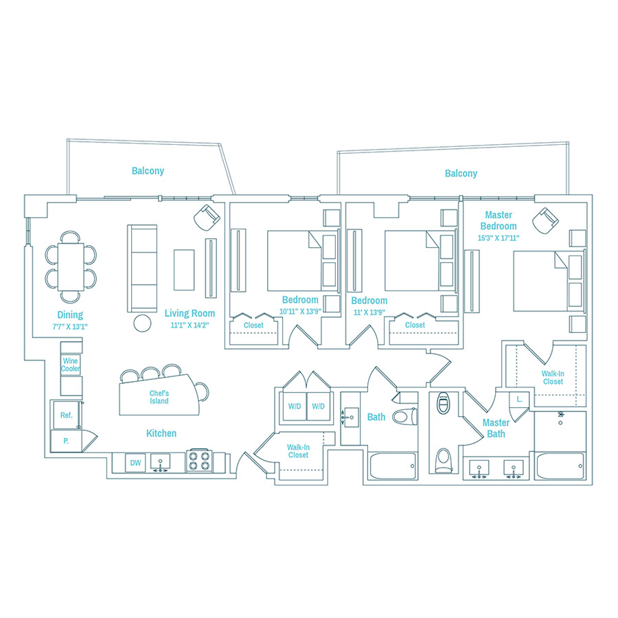 #MAM2113 - 3 bedroom floorplan layout with 2 bathrooms and 1493 square feet