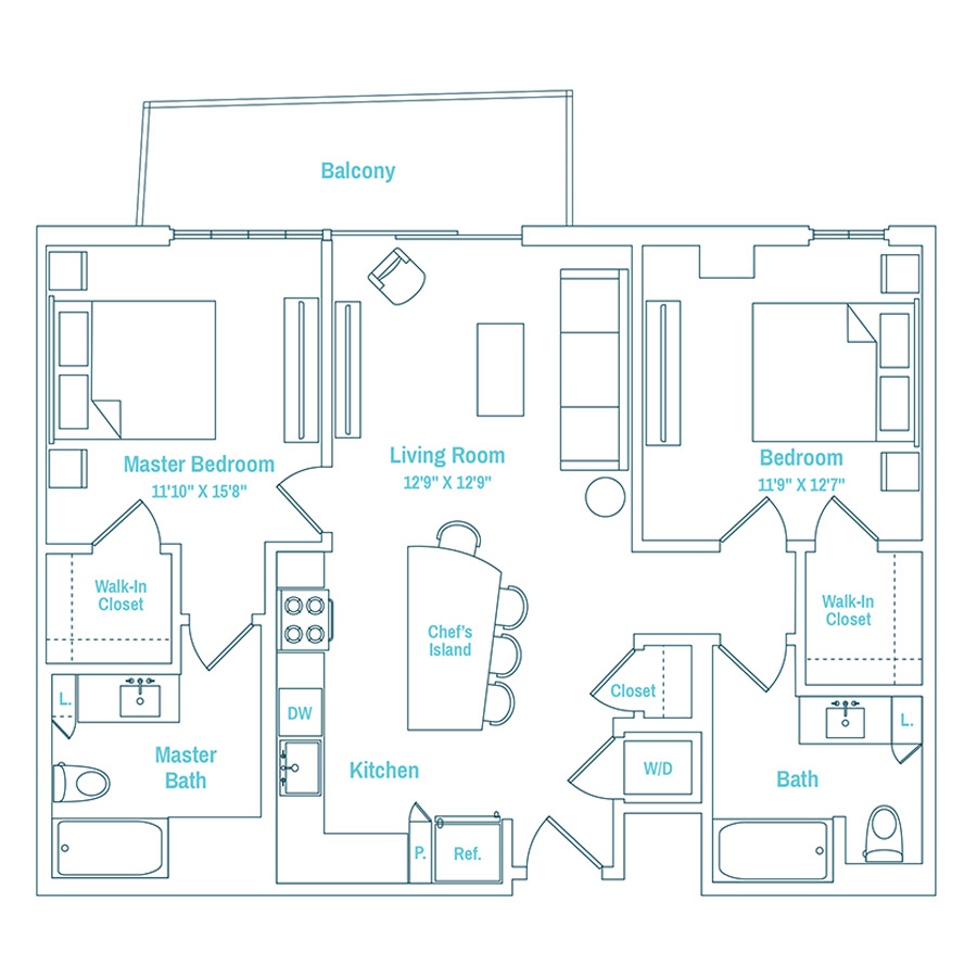 #MAM2023 - 2 bedroom floorplan layout with 2 bathrooms and 1044 square feet