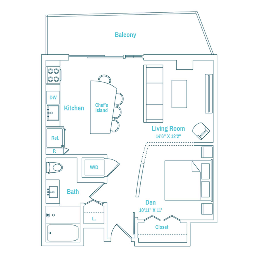 #MAM1819 - Studio floorplan layout with 1 bathroom and 700 square feet