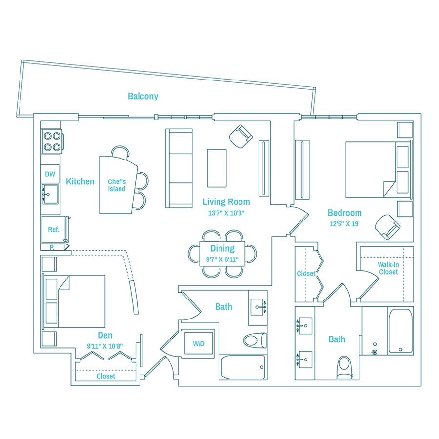#MAM3104 - 1 bedroom floorplan layout with 2 bathrooms and 1056 square feet