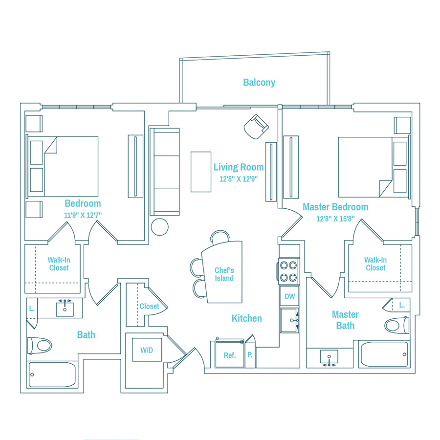 #MAM2601 - 2 bedroom floorplan layout with 2 bathrooms and 1035 square feet