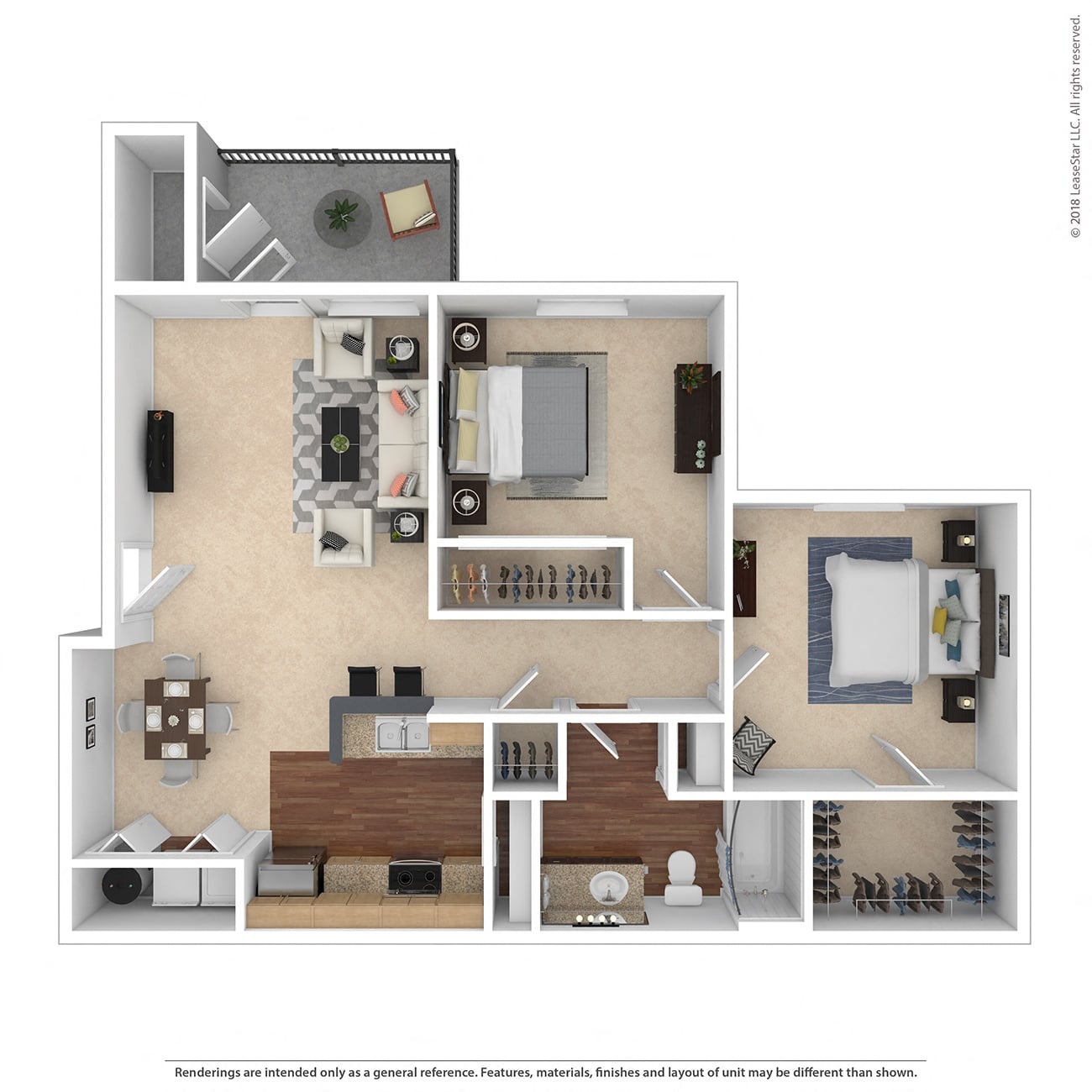 2 Bed 1 Bath floor plan