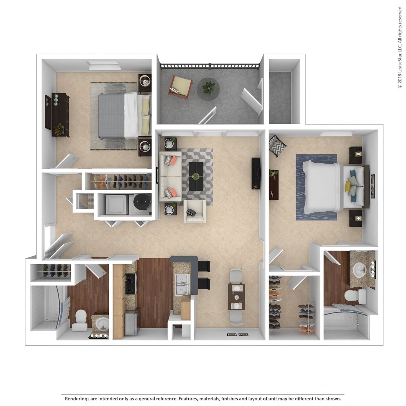 2 Bed 2 Bath floor plan