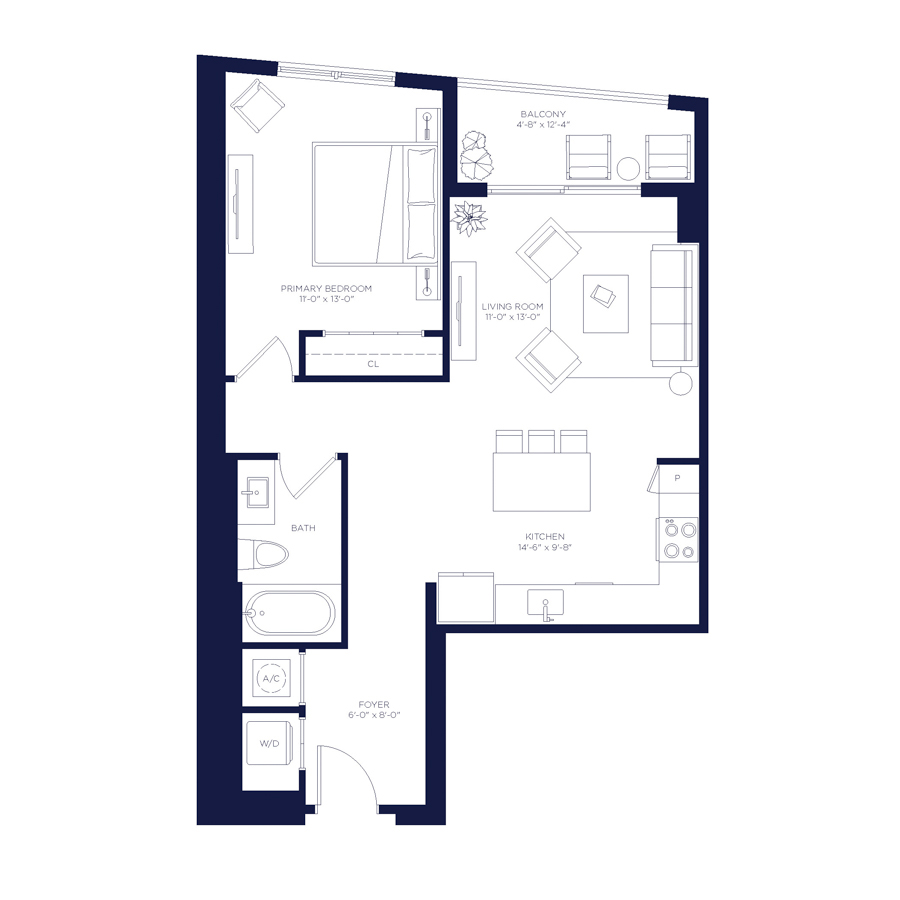 #HAR1104 - 1 bedroom floorplan layout with 1 bathroom and 733 square feet
