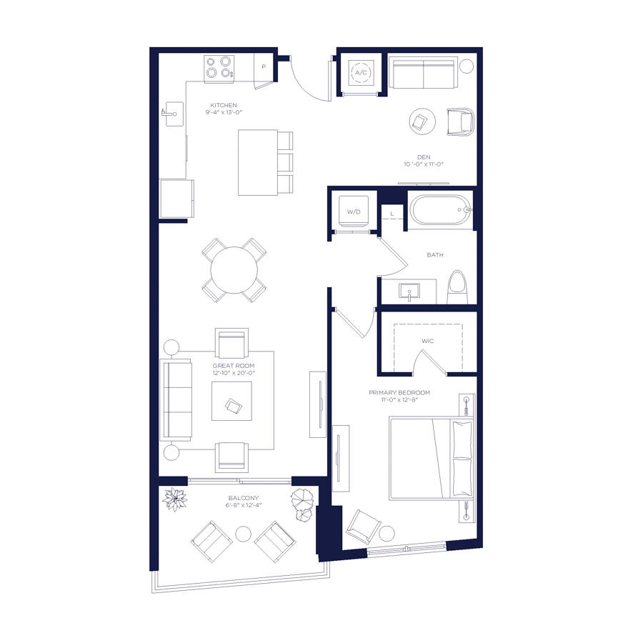 #HAR2705 - 1 bedroom floorplan layout with 1 bathroom and 893 square feet