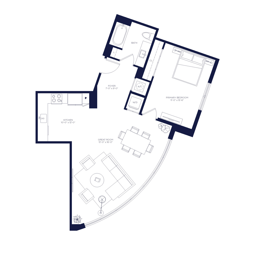 #HAR0602 - 1 bedroom floorplan layout with 1 bathroom and 923 square feet