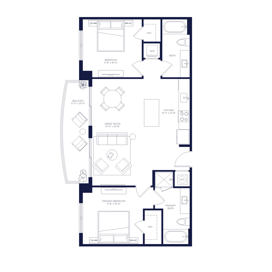 #HAR1811 - 2 bedroom floorplan layout with 2 bathrooms and 996 square feet