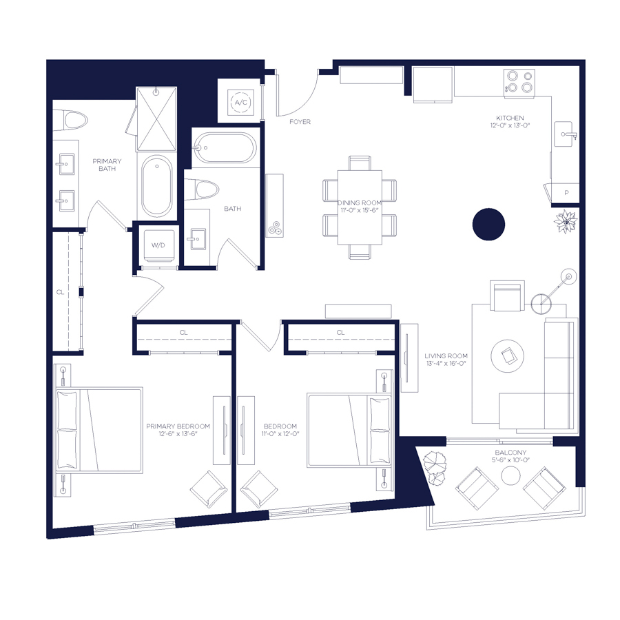 #HAR0903 - 2 bedroom floorplan layout with 2 bathrooms and 1265 square feet