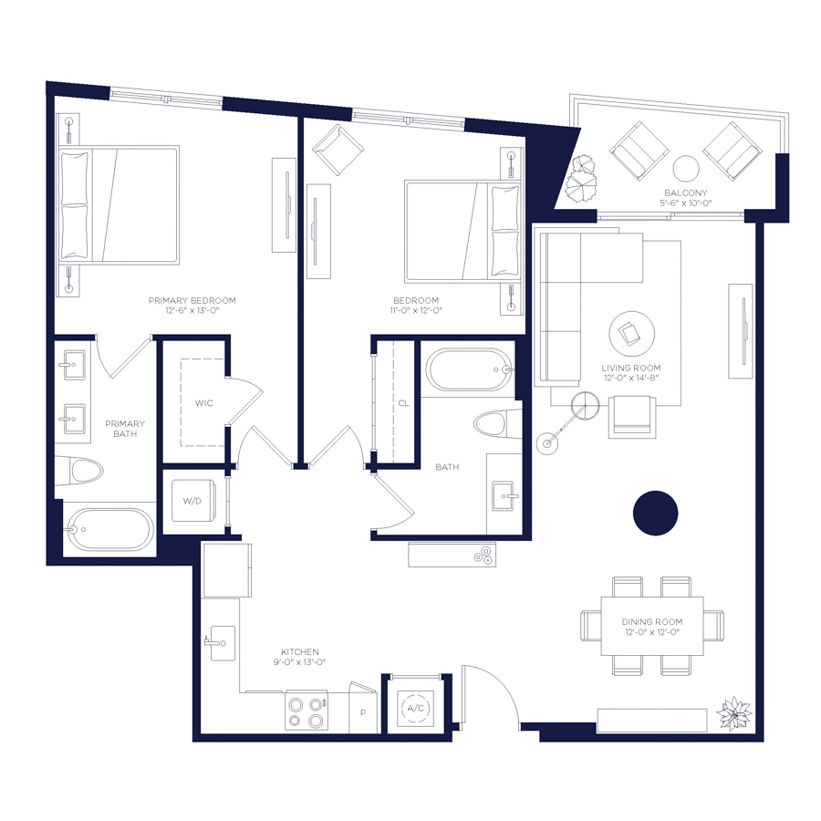 #HAR1502 - 2 bedroom floorplan layout with 2 bathrooms and 1169 square feet