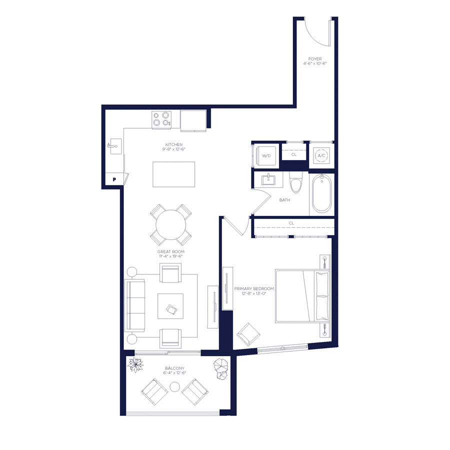#HAR1807 - 1 bedroom floorplan layout with 1 bathroom and 831 square feet