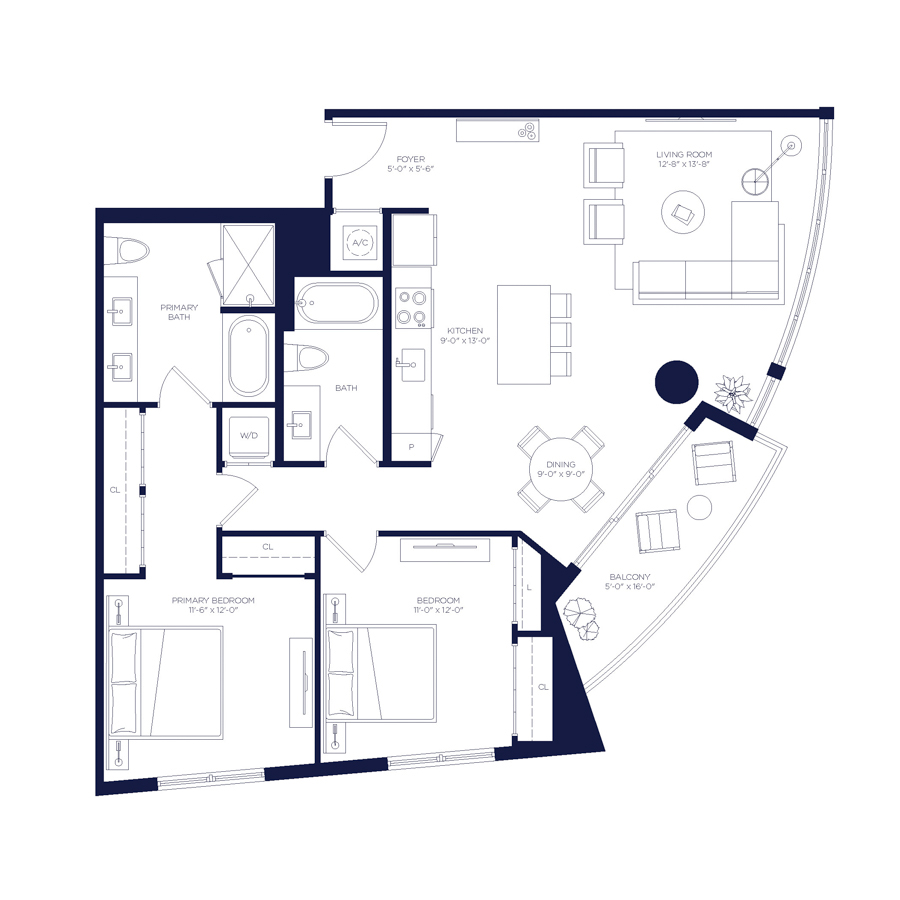 #HAR1801 - 2 bedroom floorplan layout with 2 bathrooms and 1200 square feet
