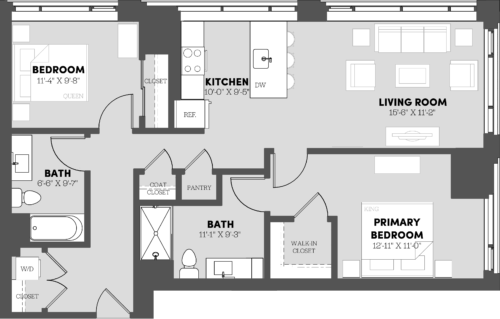 2 Bed/2 Bath-B1 floor plan